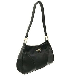 Prada Shoulder Bag Tessuto Nylon Leather Black Handbag Noir